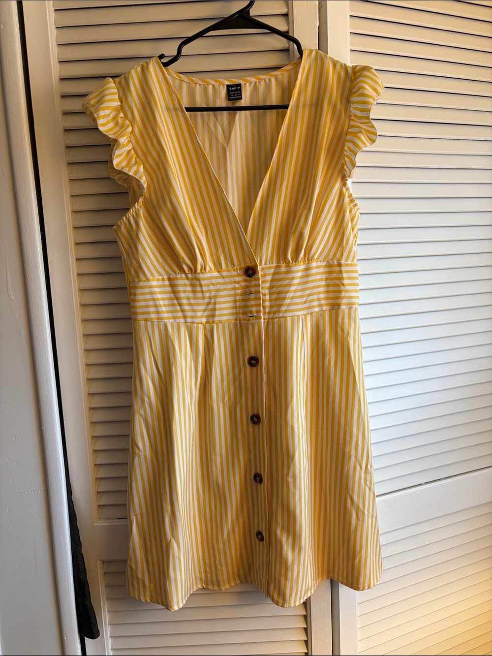 SHEIN Yellow and White Striped V-Neck Mini Dress - NEVER WORN